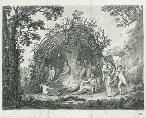 Widok Indian z Terra del Fuego w ich chacie (bez tytułu) autorstwa Francesco Bartolozzi
