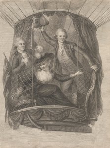 Wniebowstąpienie Madame Sage, Chevaliera Biggina i kapitana Vincenta Lunardiego w balonie, 20 czerwca 1785 autorstwa Francesco Bartolozzi