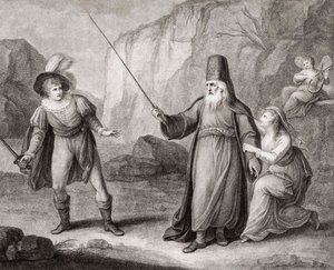 Prospero rozbrajający Ferdynanda. Szekspir. Burza (grawerowanie) autorstwa Francesco Bartolozzi