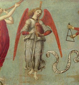 Anioł grający na dudach, temp. ok. 1475-97 na detalu panelu z 64871, patrz także 64873 i 64874