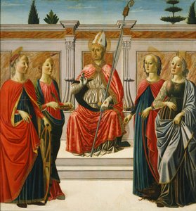 Święty Mikołaj i święci Katarzyna, Łucja, Małgorzata i Apollonia autorstwa Francesco Botticini