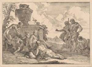 Satyr z laską i siedmioma innymi postaciami autorstwa Francesco Fontebasso