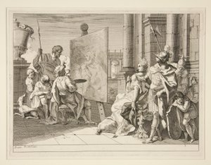 Apelles malujący Campaspe, kochankę Aleksandra Wielkiego, jedną z serii ośmiu grafik (Varii Baccanali et istorie