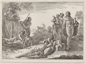 Apollo i nimfy w krajobrazie z popiersiem Pan autorstwa Francesco Fontebasso