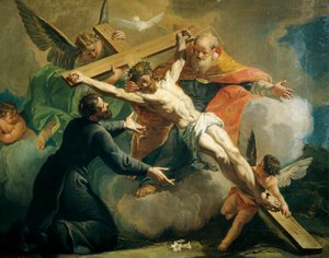 Ukrzyżowanie z Bogiem Ojcem i św. Ignacym Loyoli przez Francesco Fontebasso (1709-1769).