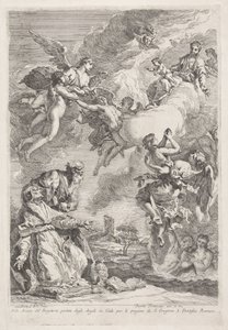 Św. Grzegorz Wielki i św. Hieronim modlą się za dusze w czyśćcu Molte Anime del Purgatorio portate dagli Angeli in Cielo per le pregiere di S. Gregorio I. Pontefice Romano (tytuł na obiekcie)