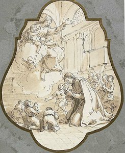 Dziewica ukazująca się świętemu Filippo Neri i jego uczniom autorstwa Francesco Fontebasso