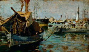 Przy pracy w porcie Livorno (Leghorn) Francesco Gioli (1846-1922), olej na desce, 22x38 cm