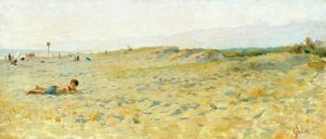 Plaża w Cinquale, Francesco Gioli (1846-1922), olej na panelu