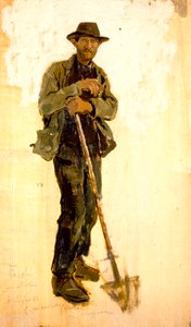 Koparka do rowów, Francesco Gioli (1846-1922), olej na desce, 39x22 cm
