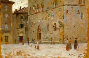 Na placu w Volterze, Francesco Gioli (1846-1922), olej na panelu