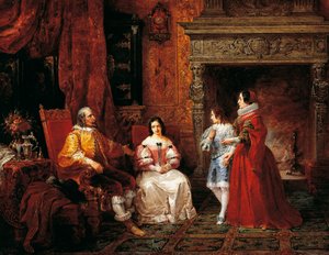 Książę opowiadający młodemu księciu i jego matce o decyzji Gertrudy o zostaniu zakonnicą, epizod z Zaręczyn Alessandro Manzoniego (1785-1873)