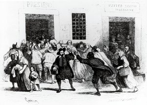 Grabież Piekarni kul, odcinek z Narzeczonego, Alessandro Manzoni (1785-1873), ilustracja Francesco Gonin (1808-1889) wydanie 1840