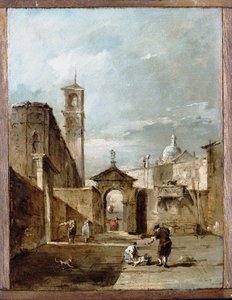Capriccio weneckiego Campo z kościołem za nim autorstwa Francesco Guardi