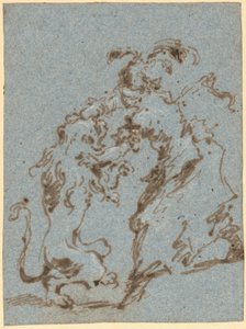 Elegancko ubrana kobieta walcząca z lwem autorstwa Francesco Guardi