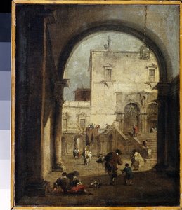 Capriccio weneckie: widok placu i pałacu Obraz Francesco Guardi (1712-1793) 1775-1780 Nd. 27x23 cm Ermitaż, Sankt Petersburg autorstwa Francesco Guardi