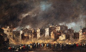 Pożar w magazynach ropy naftowej w San Marcuola autorstwa Francesco Guardi