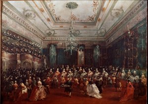 Koncert galowy w Casino dei Filodrammatici w Wenecji Koncert kobiet. Obraz Francesco Guardi (1712-1793) wym.67x90 cm Monachium, Alte Pinakothek autorstwa Francesco Guardi