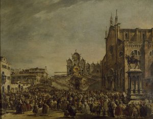 Papież Pius VI błogosławiący rzesze na Campo SS. Giovanni i Paolo, XVIII wiek autorstwa Francesco Guardi