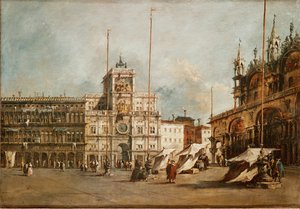 San Marco, Wenecja, z wieżą zegarową (olej na płótnie) autorstwa Francesco Guardi