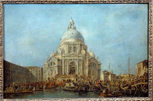 Doża Wenecji udaje się do kościoła Santa Maria della Salute 21 listopada, w dniu upamiętnienia końca zarazy z 1630 roku. Jest to prawdopodobnie doża Alviso IV Mocenigo (1763-1778). Obraz Francesco Guardi (1712-1793) 1775-1780 Su autorstwa Francesco Guardi