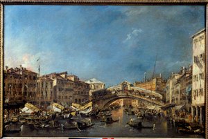 Most Rialto w Wenecji w XVIII wieku Obraz Francesco Guardi (1712-1793) XVIII w. Nd. 0,62x0,93 m Tuluza, Musee des Augustins