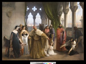 Ostatnie spotkanie Jacopo Foscari z rodziną przed wygnaniem, 1838-40 r. autorstwa Francesco Hayez