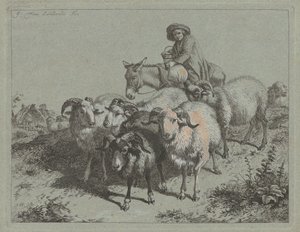 Chłopiec na osiołku prowadzący stado, 1763. autorstwa Francesco Londonio