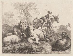 Chłopiec na osiołku czuwający nad grupą zwierząt, 1763. autorstwa Francesco Londonio