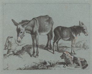 Osioł ze swoim źrebakiem, psem i chłopem, 17621763. autorstwa Francesco Londonio