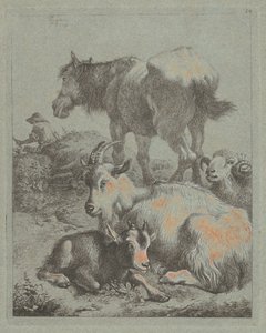 Koń, Baran, Koza z Dzieciątkiem, W oddali pasterz ze stadem, 1759. autorstwa Francesco Londonio