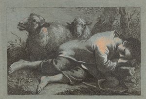 Chłop śpi obok dwóch owiec, 17581759. autorstwa Francesco Londonio