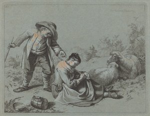 Chłop drażni śpiącą dziewczynę gałązką, 1763.