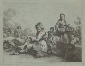 Siedzący pasterz i wieśniaczka z koszem, 17591782. autorstwa Francesco Londonio