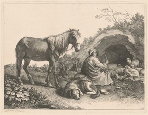 Siedzący pasterz z koniem, psem, kozami i owcami, po 1776 r.