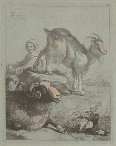 Siedząca pasterka, baran, owca i koza, 1759. autorstwa Francesco Londonio