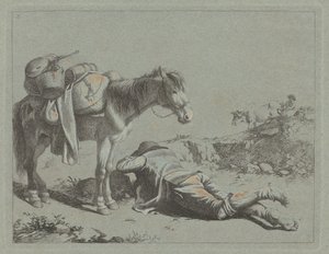 Pasterz w spoczynku w pobliżu jucznego konia, 1762. autorstwa Francesco Londonio