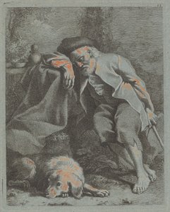 Śpiący starzec z psem, 1759. autorstwa Francesco Londonio