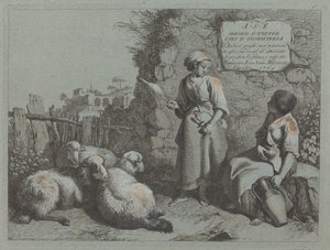 Dwie rozmawiające dziewczyny: jedna stojąca i wirująca, 1764. autorstwa Francesco Londonio