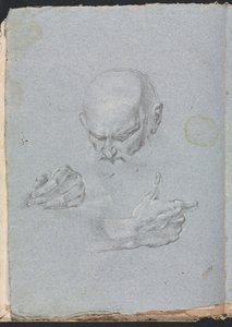Szkicownik Verona: Głowa mężczyzny z rękami strona 8, 1760. autorstwa Francesco Lorenzi