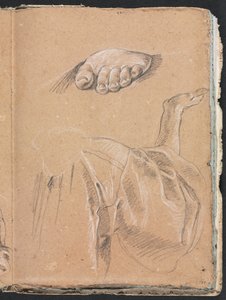 Szkicownik werona: Studium lewej stopy i draperii z prawym ramieniem strona 79, 1760. autorstwa Francesco Lorenzi
