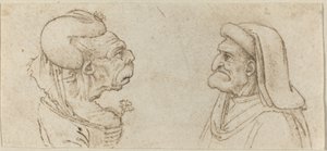Dwie groteskowe głowy autorstwa Francesco Melzi after Leonardo da Vinci