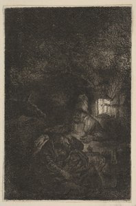 Reszta w locie do Egiptu: odwrócona kopia Night Piece, koniec XVIII-połowa XIX wieku. autorstwa Francesco Novelli