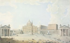 Piotr, Bazylika i Plac (wc nad wyrytym konturem) autorstwa Francesco Panini