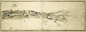 Widok na Rzym (pióro i atrament i pranie na papierze) autorstwa Francesco Panini