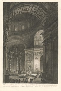 Wnętrze Bazyliki Św. Piotra z iluminacją Krzyża Św. Piotra autorstwa Francesco Piranesi