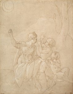 Klasyczna postać kobieca Diana lub Wenus z dwójką niemowląt, ca. 1539-42. autorstwa Francesco Primaticcio