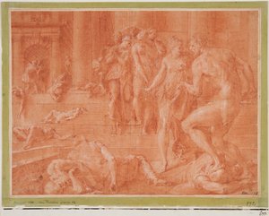Odysseus befiehlt die Tötung von Penelopes Dienern autorstwa Francesco Primaticcio