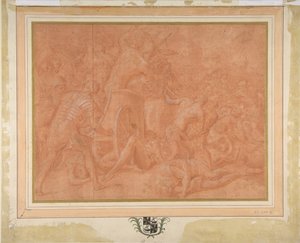 Ulisses i jego towarzysze walczą z Cicones przed miastem Ismaros, Study..., 1555-60.