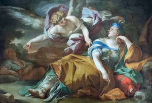 Hagar i Izmael na pustyni pocieszeni przez anioła